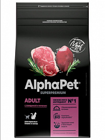 Сухой корм AlphaPet для взр. кошек с гов. и печ. 1,5 кг