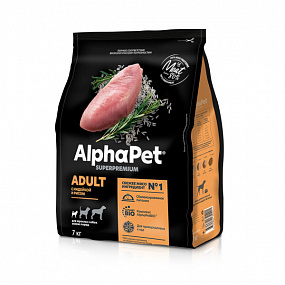 Сухой корм AlphaPet для взр. собак мини с инд. и рисом 7 кг