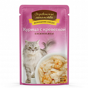 "Деревенские лакомства" конс. д/кошек «Курица с креветкой в нежном желе», пауч 70г, шт