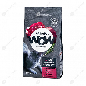 Сухой корм WOW для взр. кошек с гов. и печ.0,75 кг