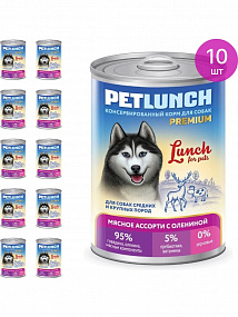 Petlunch 850 гр д/соб Мясное ассорти с олениной, кусочки в желе (к/л), шт