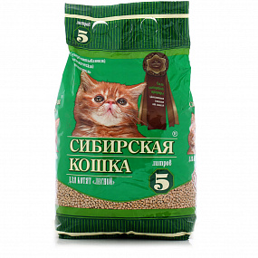 СИБИРСКАЯ КОШКА наполн. 5л Д/КОТЯТ ЛЕСНОЙ (древ. гранулы 6мм)