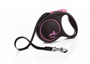 Поводок-рулетка Flexi Black Desing tape S 5m 15 kg pink