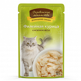"Деревенские лакомства" конс. д/кошек «Филейная курица в нежном желе», пауч 70г, шт