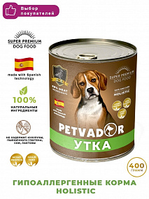 PETVADOR Полноценный сбалан. влажный корм для собак всех стадий жизни (утка) 0,40 кг