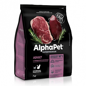 Сухой корм AlphaPet для взр. кошек с гов. и печ. 7 кг