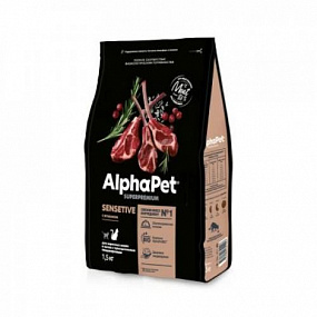 Сухой корм AlphaPet для взр. кошек с чув. пищ. с ягн. 1,5 кг