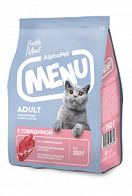 Сухой корм AlphaPet Menu с говядиной для взрослых кошек и котов 0,35кг