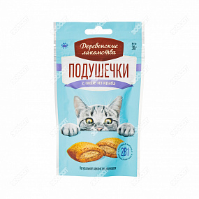Деревенские лакомства" для кошек Подушечки с пюре из краба, 30г(50шт), шт