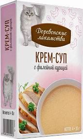 "Деревенские лакомства" для кошек "Крем-суп с филейной курицей" пауч 35гр*4шт