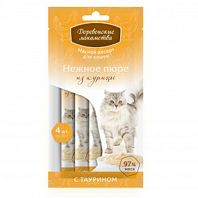 "Деревенские лакомства" для кошек "Нежное пюре из курицы", 4х10г, шт