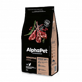 Сухой корм AlphaPet для взр. кошек с чув. пищ. с ягн. 3 кг