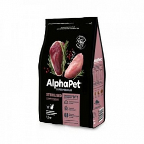 Сухой корм AlphaPet для взр. стерил. кошек с уткой и инд 1,5 кг