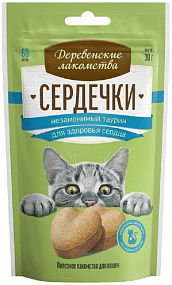 "Деревенские лакомства" д/кош. Сердечки незаменимый таурин для здоровья сердца, 30г