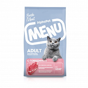 Сухой корм AlphaPet Menu с говядиной для взрослых кошек и котов 10 кг