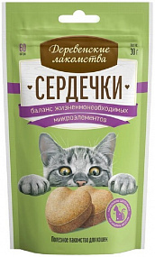 "Деревенские лакомства" д/кош. Сердечки баланс жизненно необходимых микроэл-в, 30г