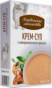 "Деревенские лакомства"для кошек "Крем-суп с антарктическим крилем" пауч 35гр*4шт