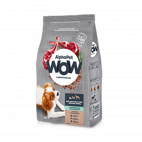 Сухой корм WOW для взр. собак мини  с чув. пищ. с ягн. и бур. рисом 0,9 кг
