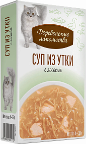 "Деревенские лакомства" для кошек "Суп из утки с лососем" пауч 35гр*4шт