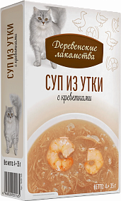 "Деревенские лакомства" для кошек "Суп из утки с креветкой" пауч 35гр*4шт