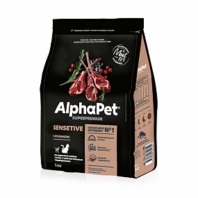 Сухой корм AlphaPet для взр. кошек с чув. пищ. с ягн. 0,4 кг