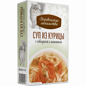 "Деревенские лакомства" для кошек "Суп из курицы с говядиной и шпинатом" пауч 35гр*4шт