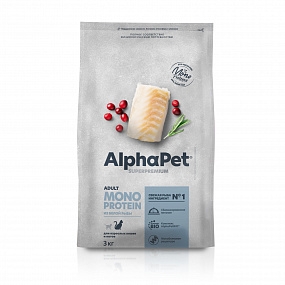 Сухой корм MONOPROTEIN из белой рыбы для взрослых кошек AlphaPet Superpremium 3 кг