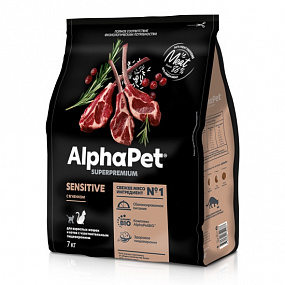 Сухой корм AlphaPet для взр. кошек с чув. пищ. с ягн. 7 кг
