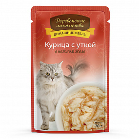 "Деревенские лакомства" конс. д/кошек «Курица с уткой в нежном желе», пауч 70г, шт